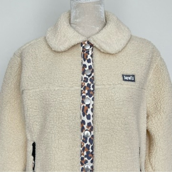 Levi’s Sherpa Teddy Shacket Leopard Piping Women’s Size XS - Picture 5 of 11